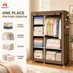 Spacious Grey Canvas Wardrobe with Sturdy Frame and Easy Assembly