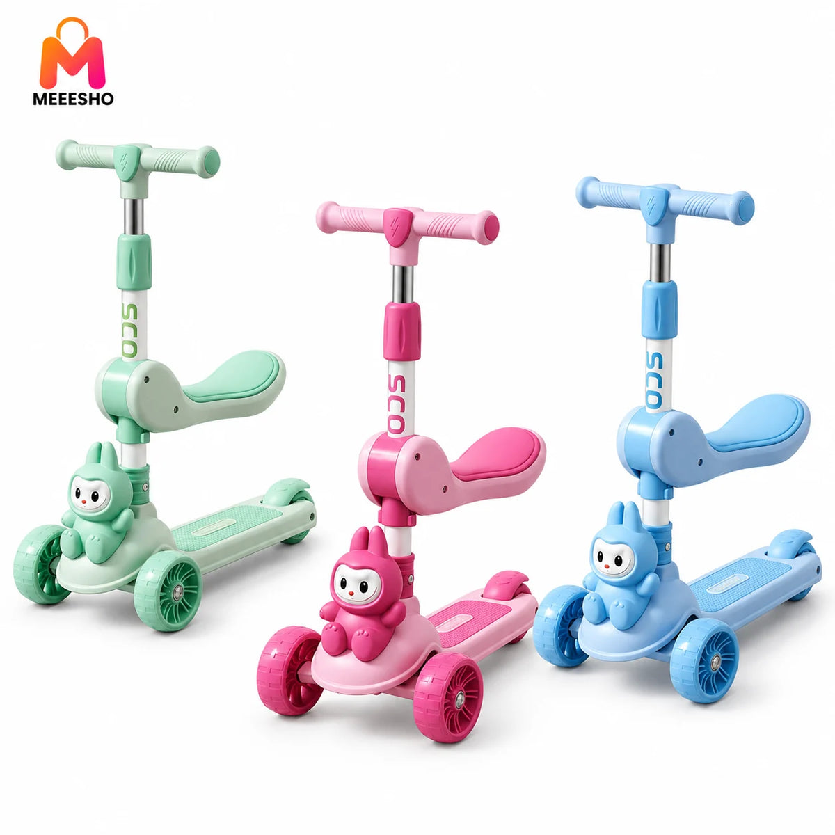 Labubu Character Kids Scooter With Seat Adjustable Manual Balance Riding Scooter