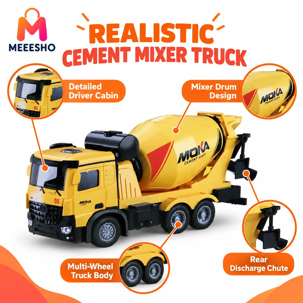 Moka Yellow Cement Mixer Truck Toy With Realistic Construction Vehicle Design