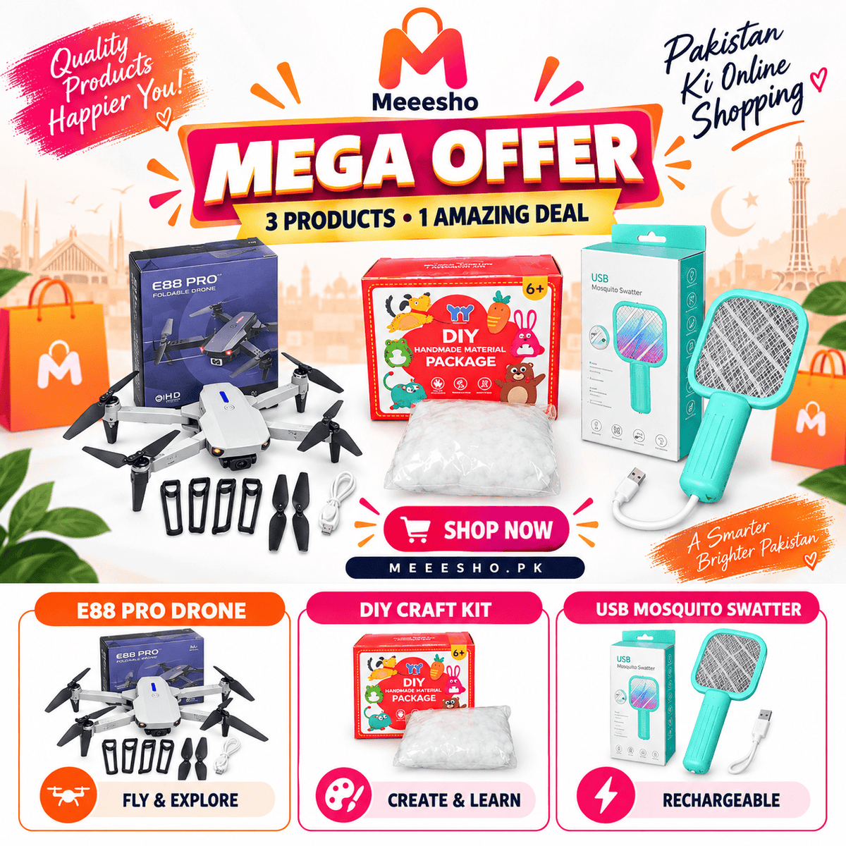 Mega Offer Drone DIY Kit and Mosquito Racket Combo