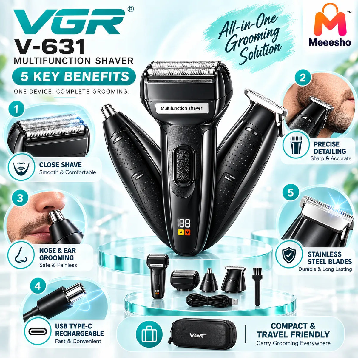 VGR V-631 3-in-1 Multifunction Grooming Kit for Men