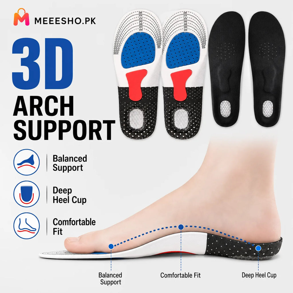 Orthopedic Arch Support Insoles With Silicone Shock Absorbing Running Cushion