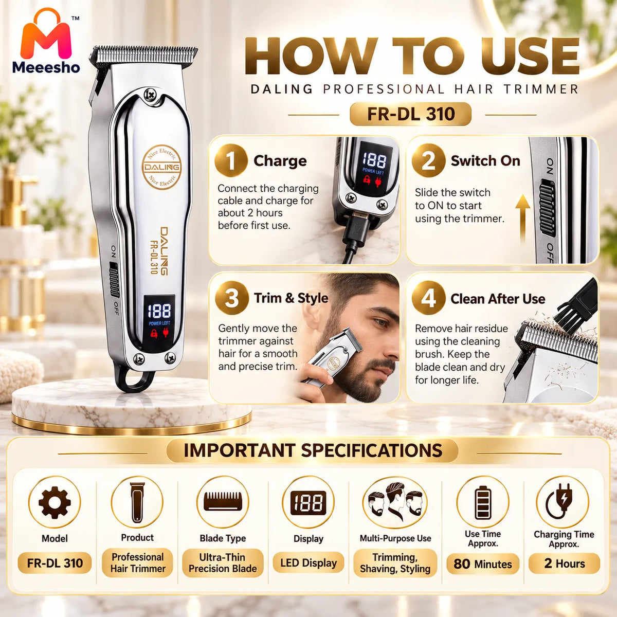 Daling FR-DL 310 Professional 3-in-1 Hair Trimmer