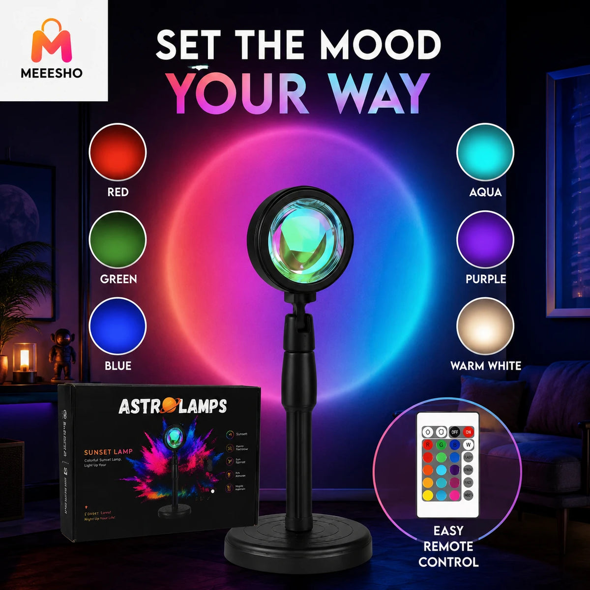 Rotatable USB Rainbow Projection Lamp Creates Dreamy Sunset Room Ambience