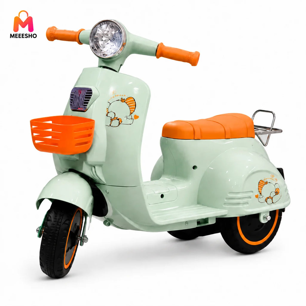 Kids Electric Vespa Ride-On Scooter with Basket, Lights and Seat