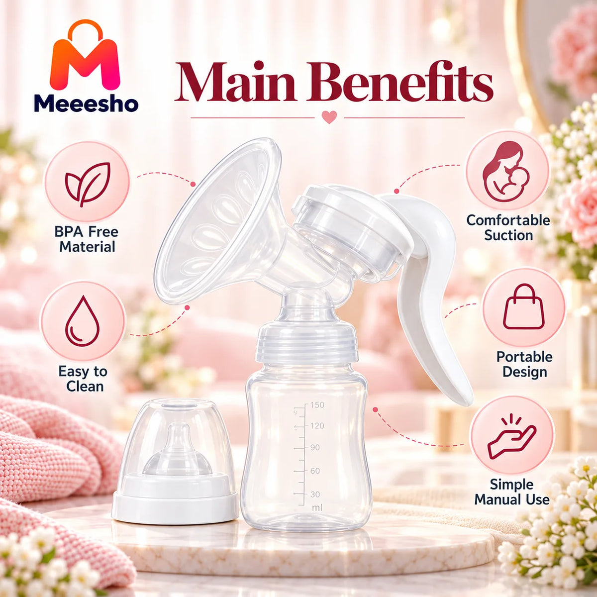 Manual Breast Pump for Gentle  Easy & Comfortable Use