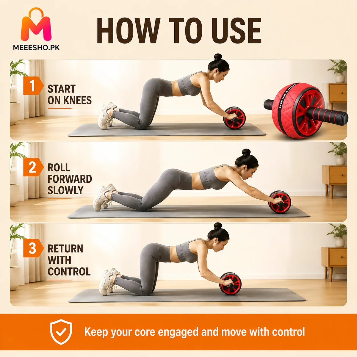 Non-Slip Ab Roller Wheel for Men and Women Core Training