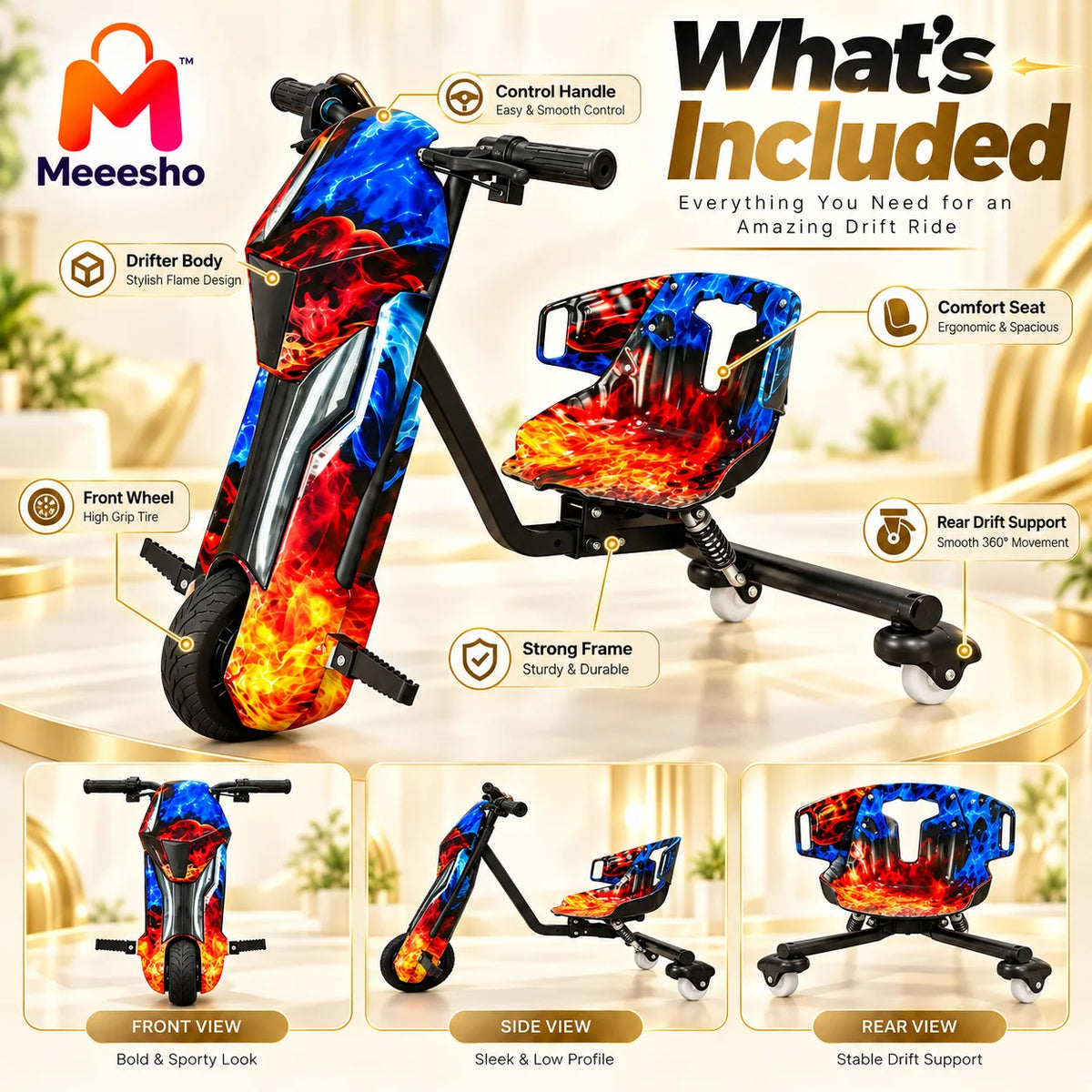 Electric Drift Scooter With Flame Design for Kids