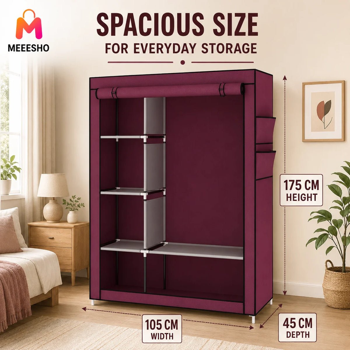 Spacious Grey Canvas Wardrobe with Sturdy Frame and Easy Assembly