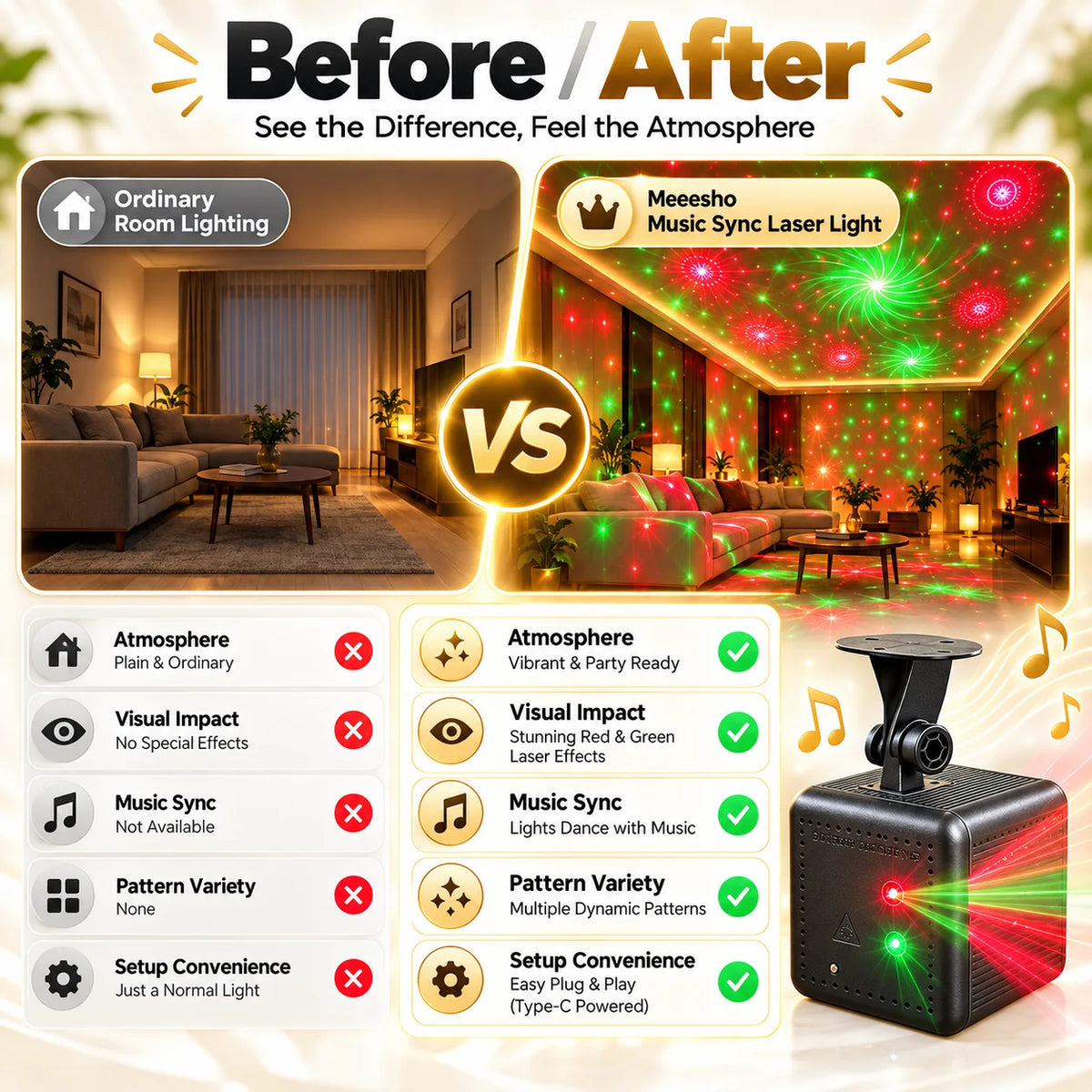Music Sync Cube Laser Light for Stunning Party Vibes