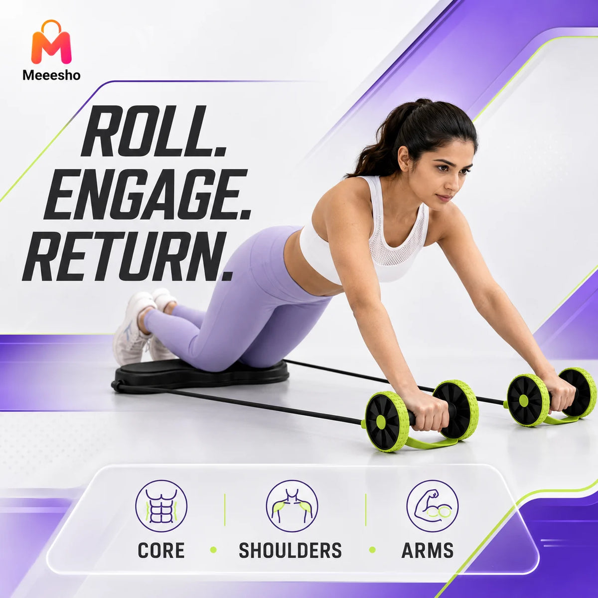 Multifunctional Core Trainer Ab Wheel With Resistance Cords for Home