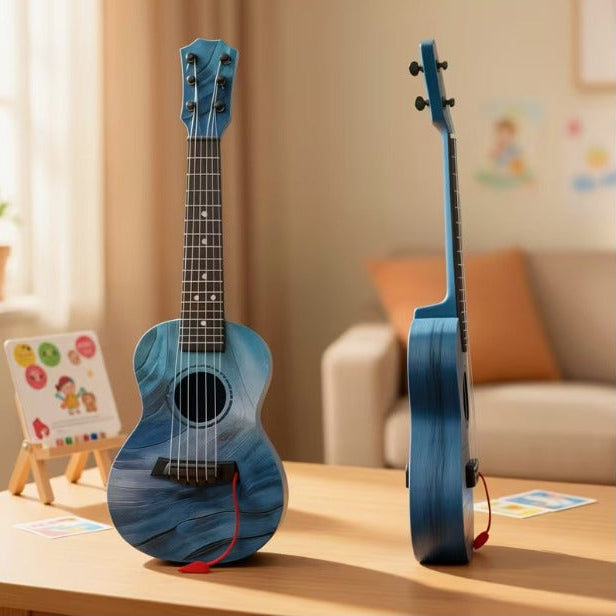 Gradient Blue Six String Kids Guitar Musical Learning Beginner Educational Toy