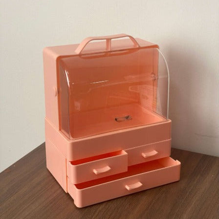 Modern Dustproof Cosmetic Organizer Makeup Storage Holder With Drawers And Handle