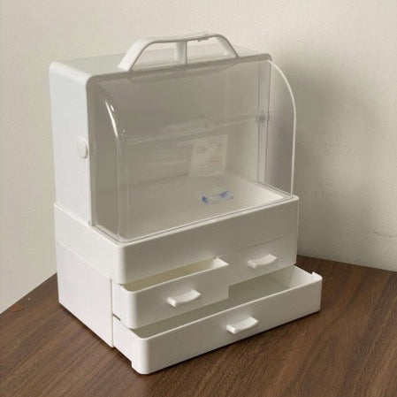 Modern Dustproof Cosmetic Organizer Makeup Storage Holder With Drawers And Handle