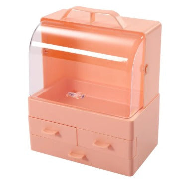 Modern Dustproof Cosmetic Organizer Makeup Storage Holder With Drawers And Handle