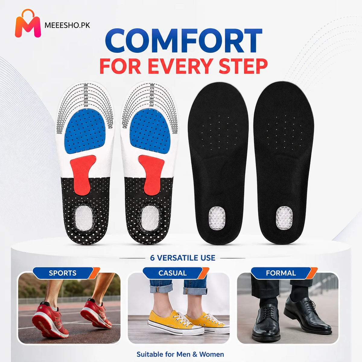 Orthopedic Arch Support Insoles With Silicone Shock Absorbing Running Cushion