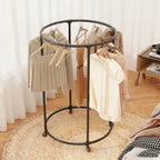 Heavy Duty Circular Rotating Clothes Rack Wheels Home Balcony Storage