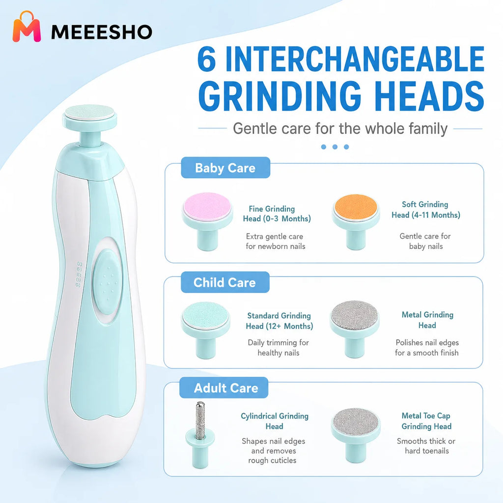 Portable Six-in-One Electric Baby Nail Grinder Manicure Trimmer Kit Set