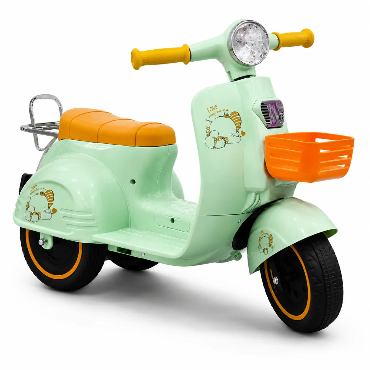 Kids Electric Vespa Ride-On Scooter with Basket, Lights and Seat