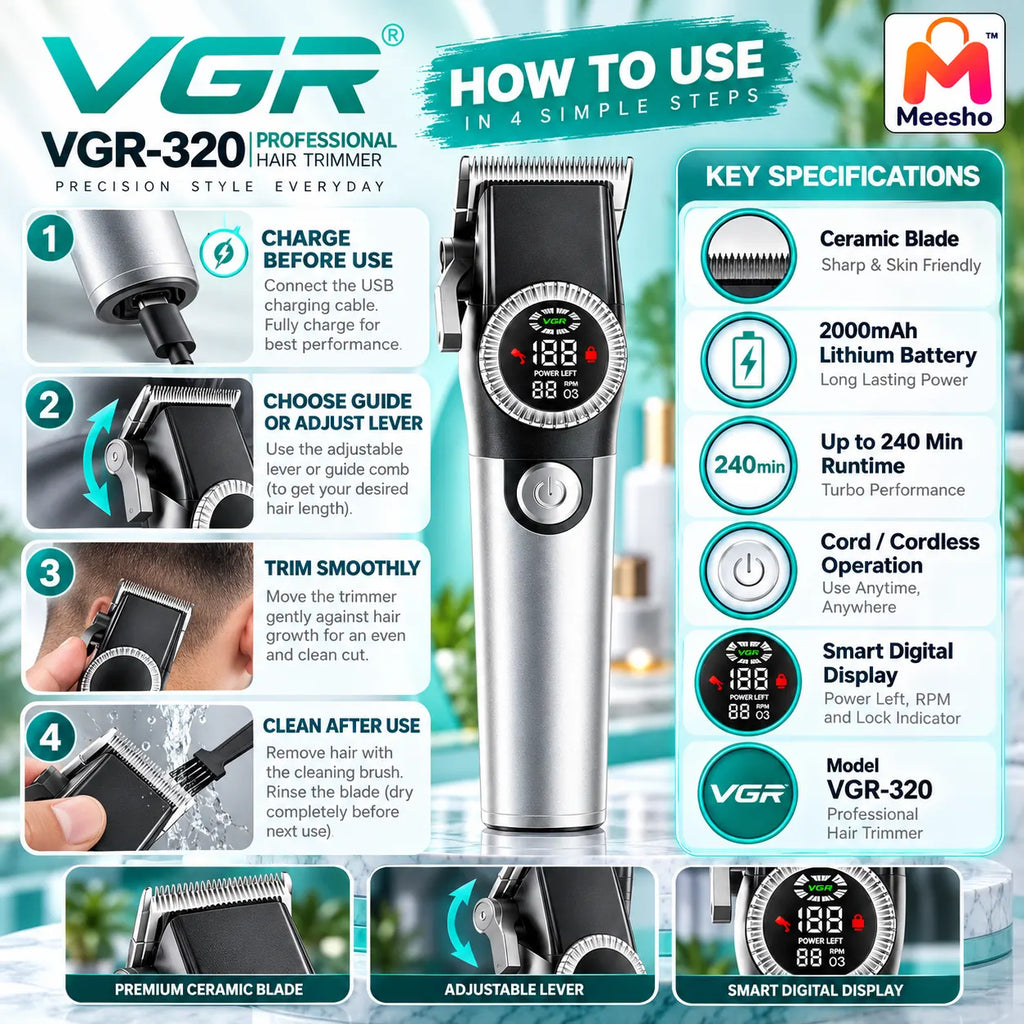 VGR-320 Professional Hair Trimmer for Precision Cuts