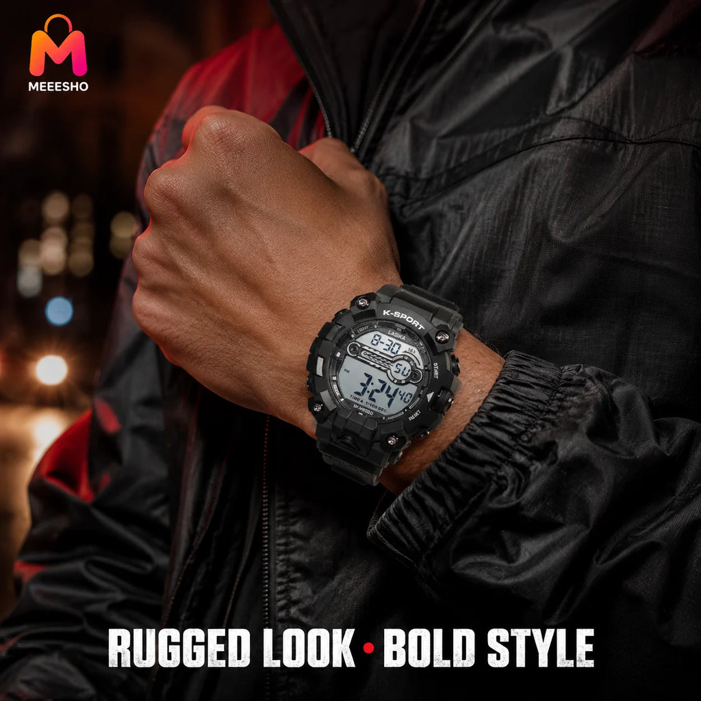 Rugged Digital Sports Watch With Adjustable Strap For Everyday Wear