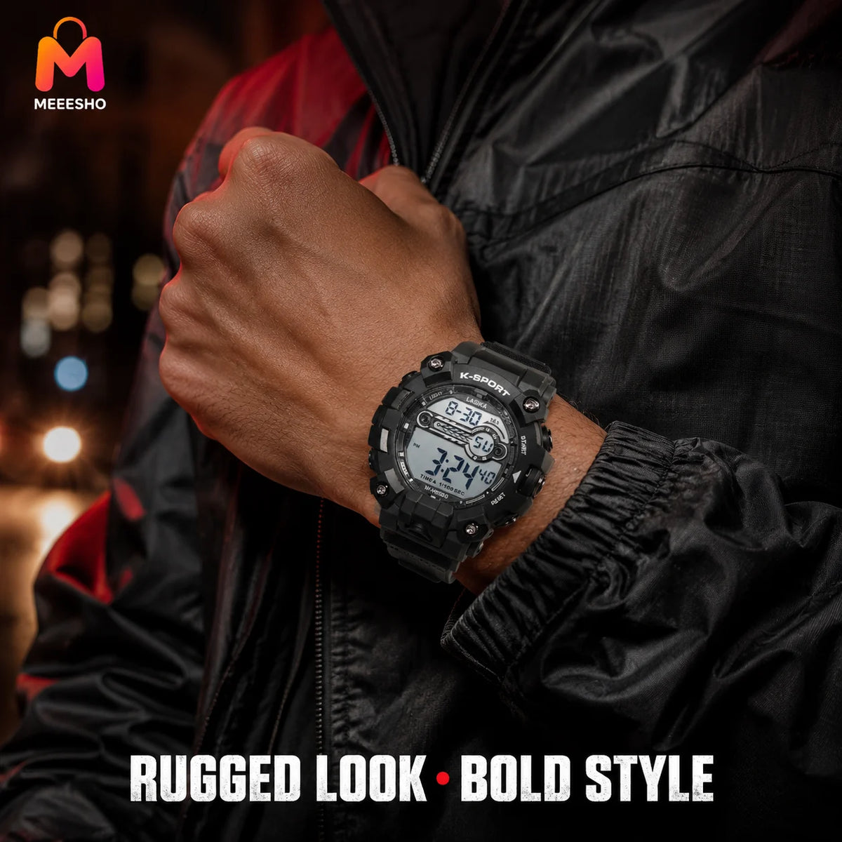 Rugged Digital Sports Watch With Adjustable Strap For Everyday Wear