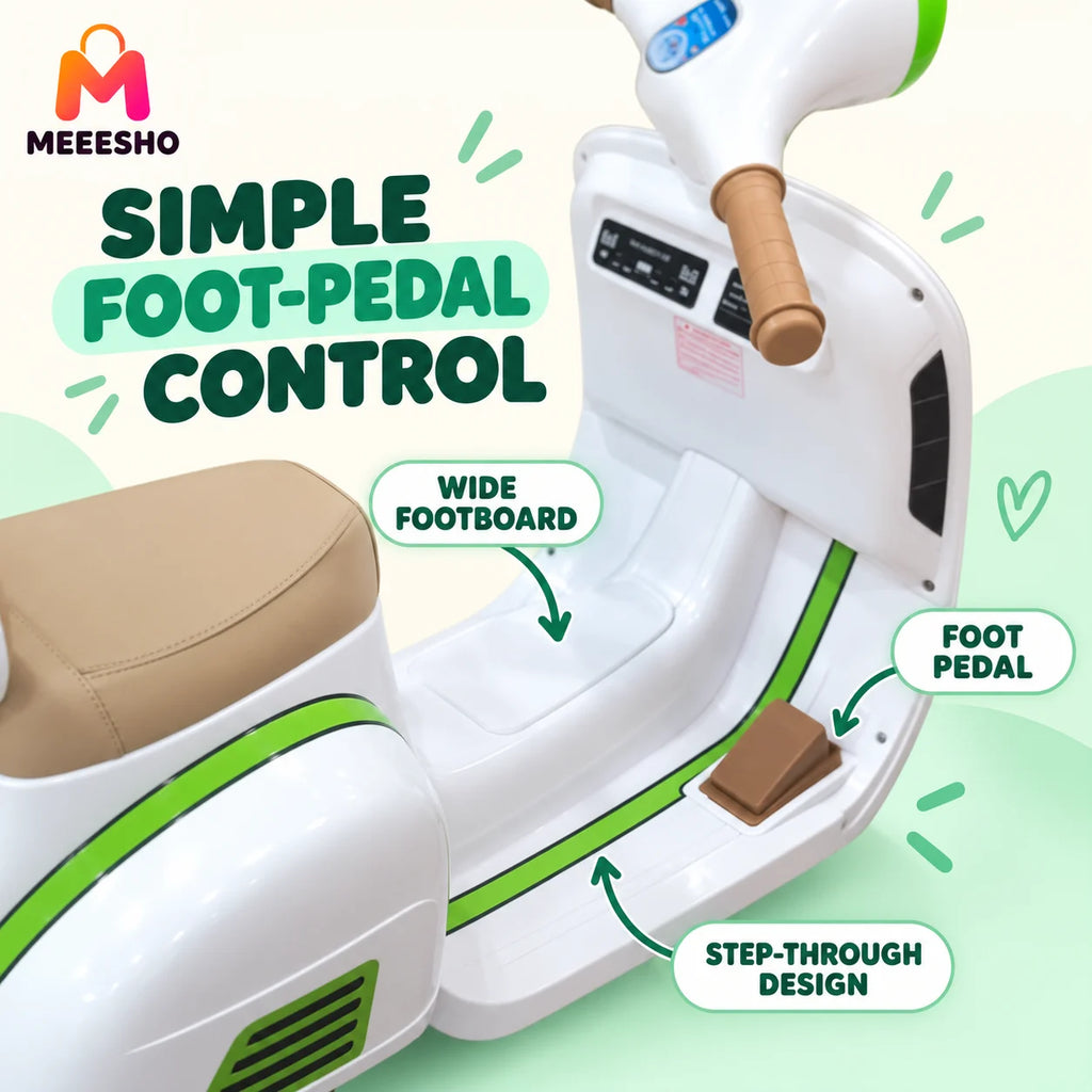 Kids Electric Ride-On Scooter With Seat, Backrest And Foot Pedal