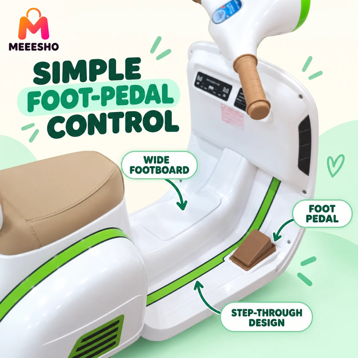 Kids Electric Ride-On Scooter With Seat, Backrest And Foot Pedal