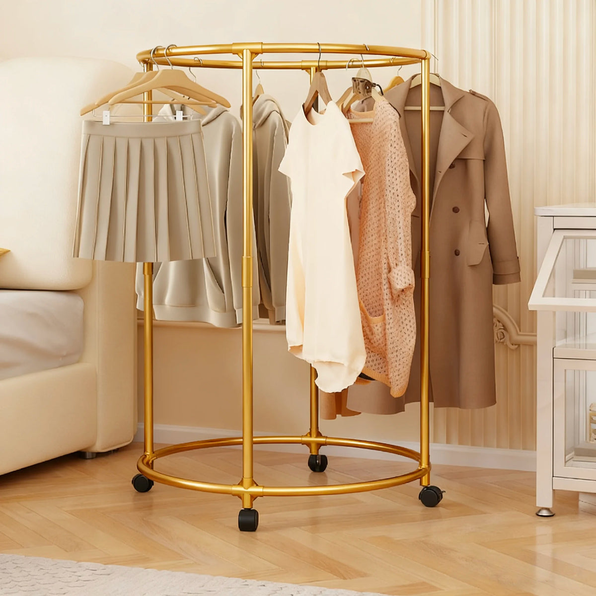 Heavy Duty Circular Rotating Clothes Rack Wheels Home Balcony Storage
