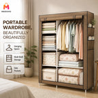 Spacious Grey Canvas Wardrobe with Sturdy Frame and Easy Assembly
