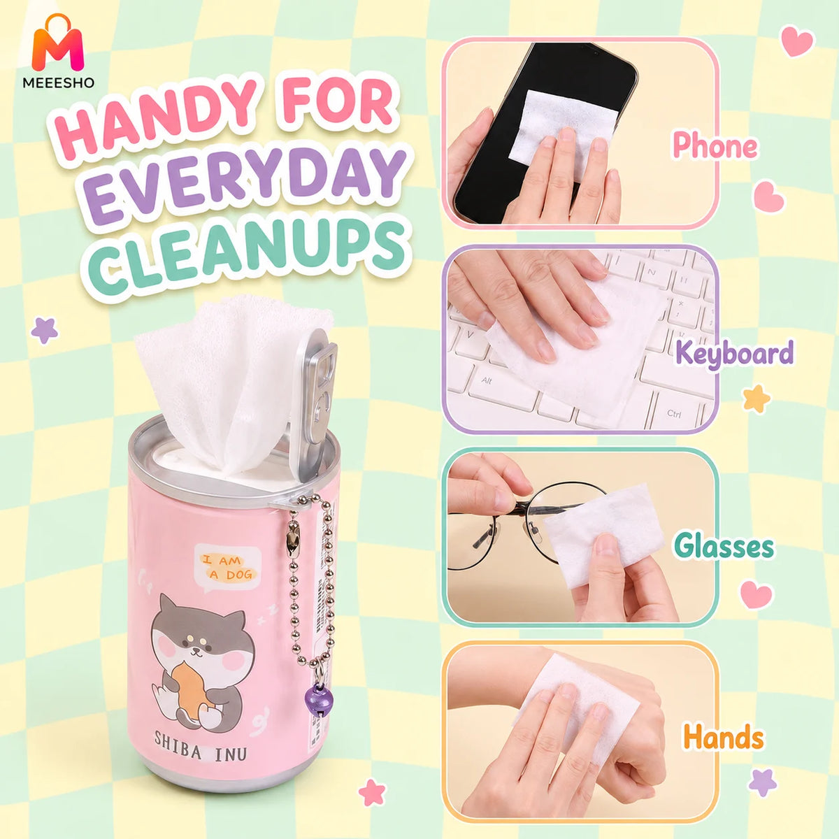Portable Canned Wet Wipes With Cute Cartoon Chain Bell Design