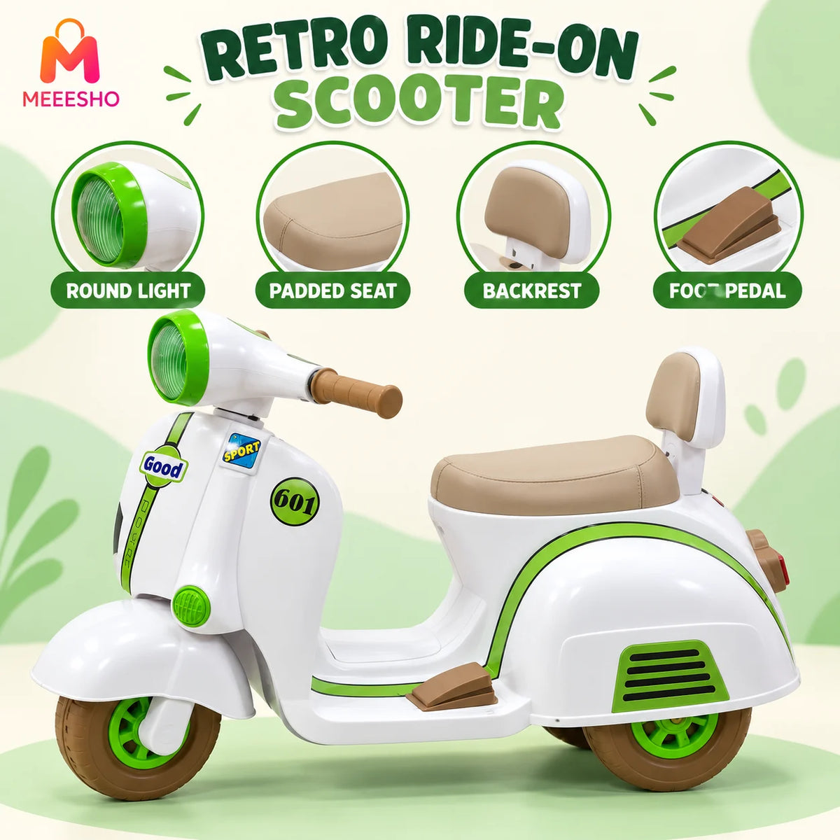 Kids Electric Ride-On Scooter With Seat, Backrest And Foot Pedal