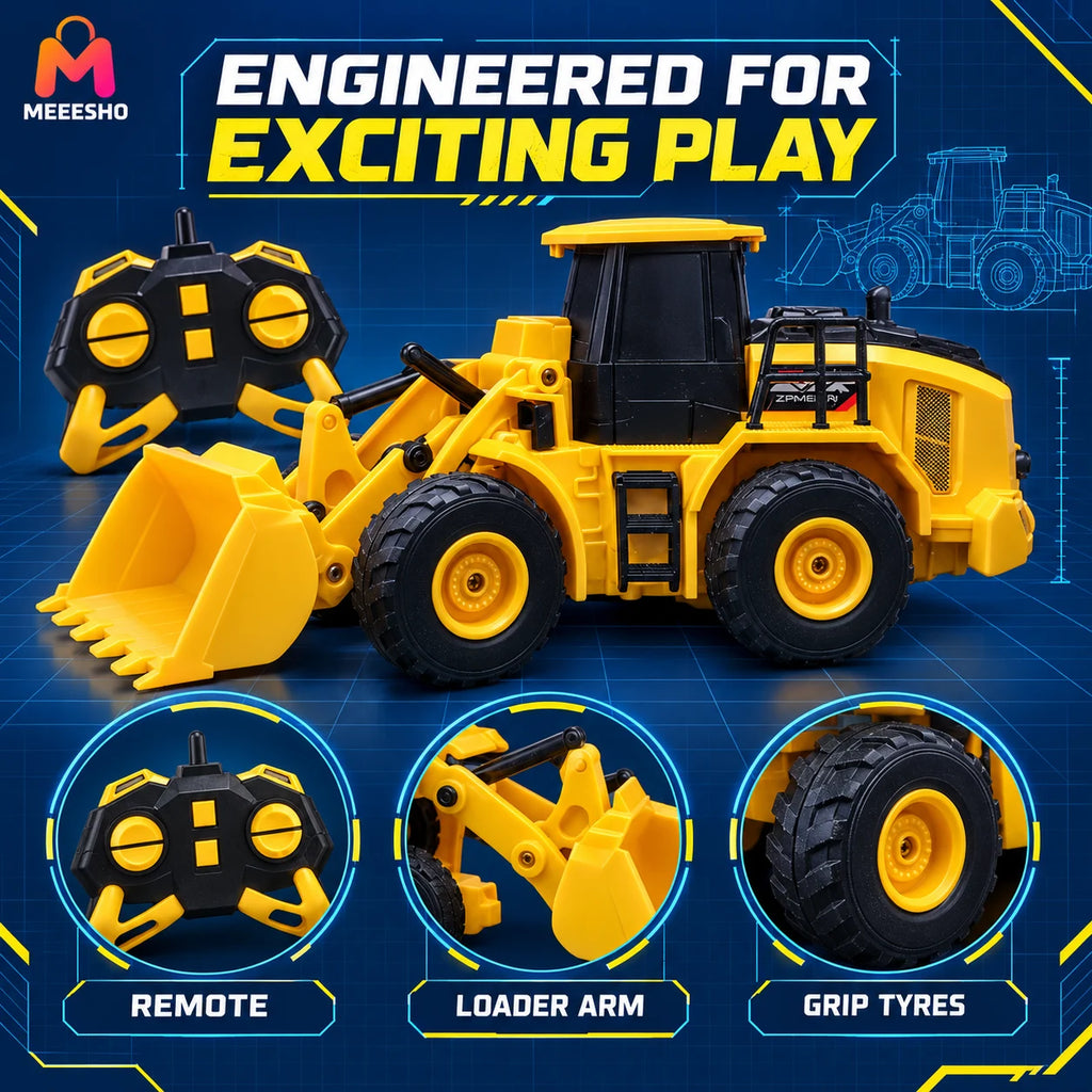 Remote Control Bulldozer Toy With Moving Loader And Chunky Wheels