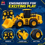 Remote Control Bulldozer Toy With Moving Loader And Chunky Wheels