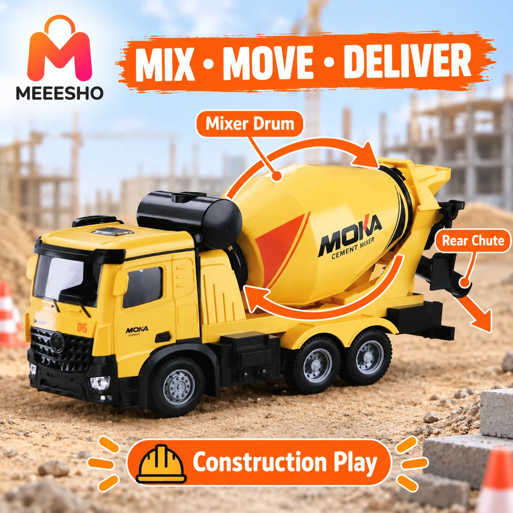 Moka Yellow Cement Mixer Truck Toy With Realistic Construction Vehicle Design