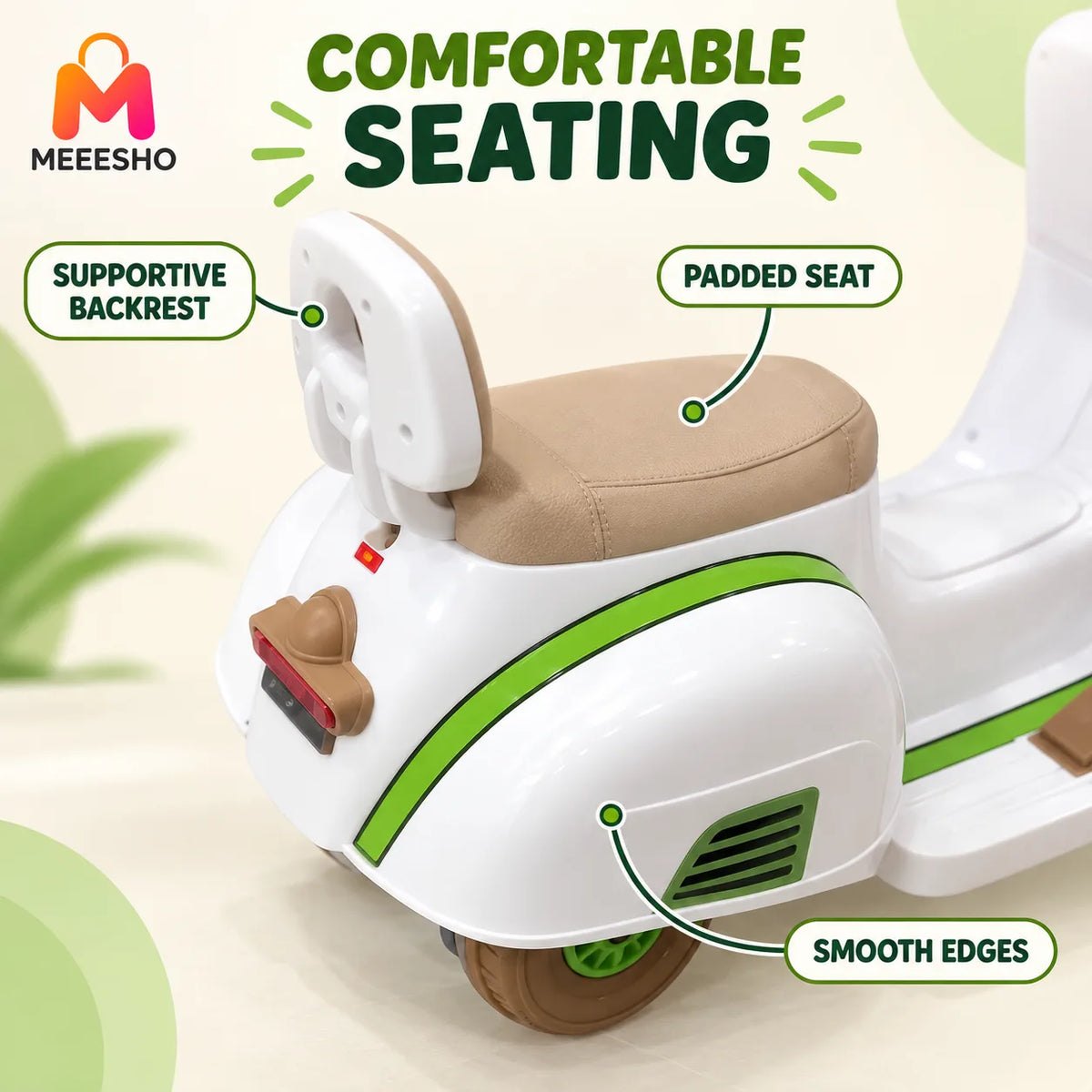 Kids Electric Ride-On Scooter With Seat, Backrest And Foot Pedal
