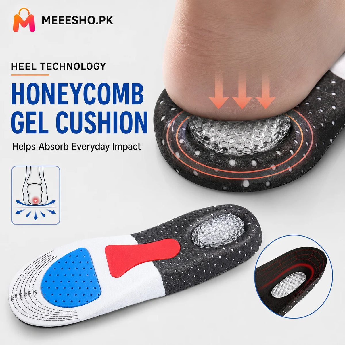 Orthopedic Arch Support Insoles With Silicone Shock Absorbing Running Cushion