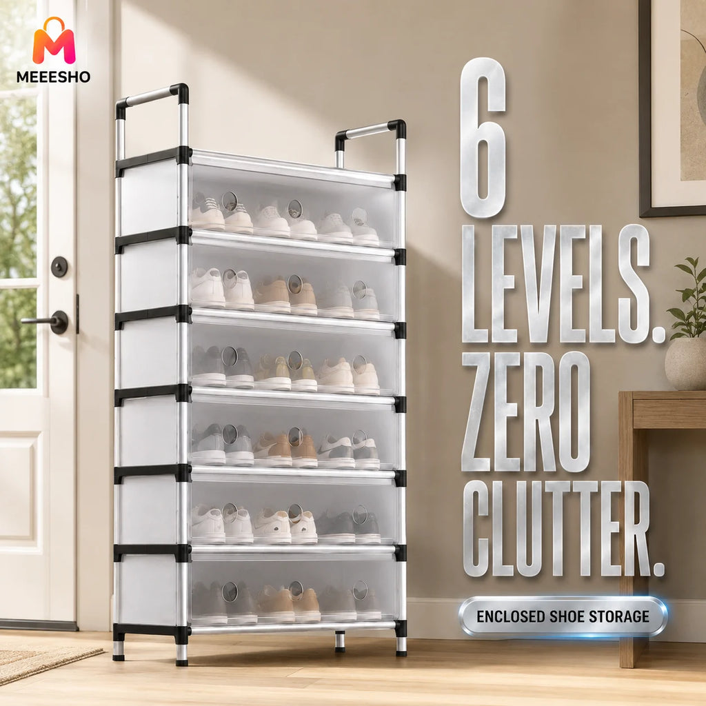 Six-Tier Enclosed Shoe Organizer Keeps Every Pair Neat and Protected