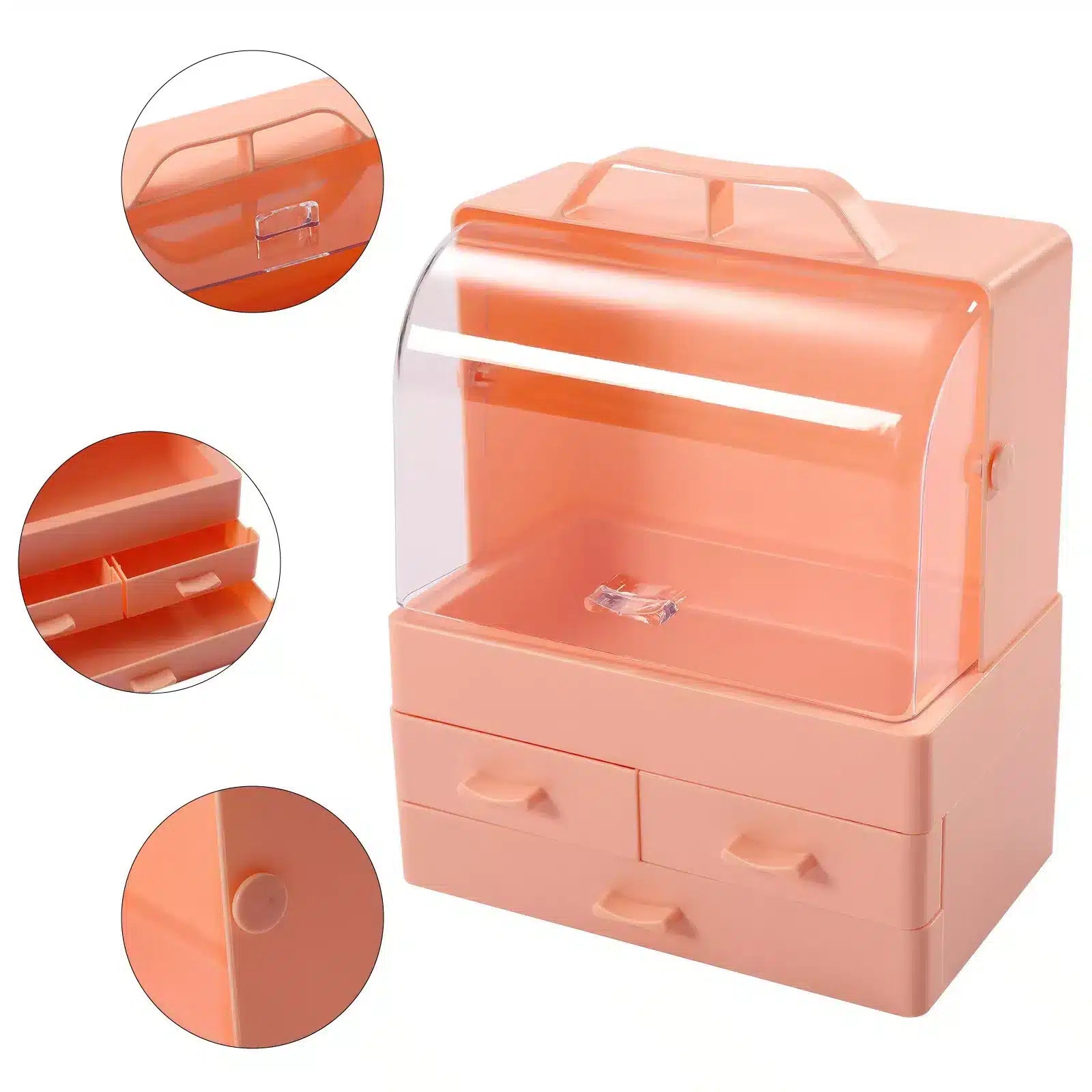 Modern Dustproof Cosmetic Organizer Makeup Storage Holder With Drawers And Handle