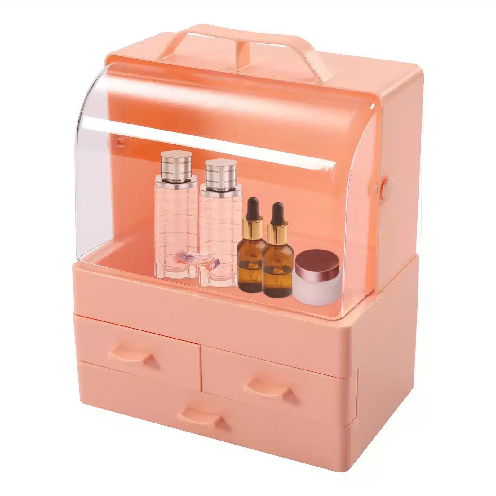 Modern Dustproof Cosmetic Organizer Makeup Storage Holder With Drawers And Handle