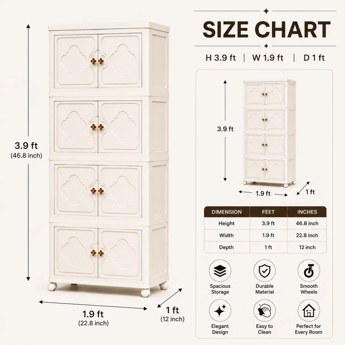 Elegant Four Tier Storage Cabinet for Organized Clutter-Free Modern Homes
