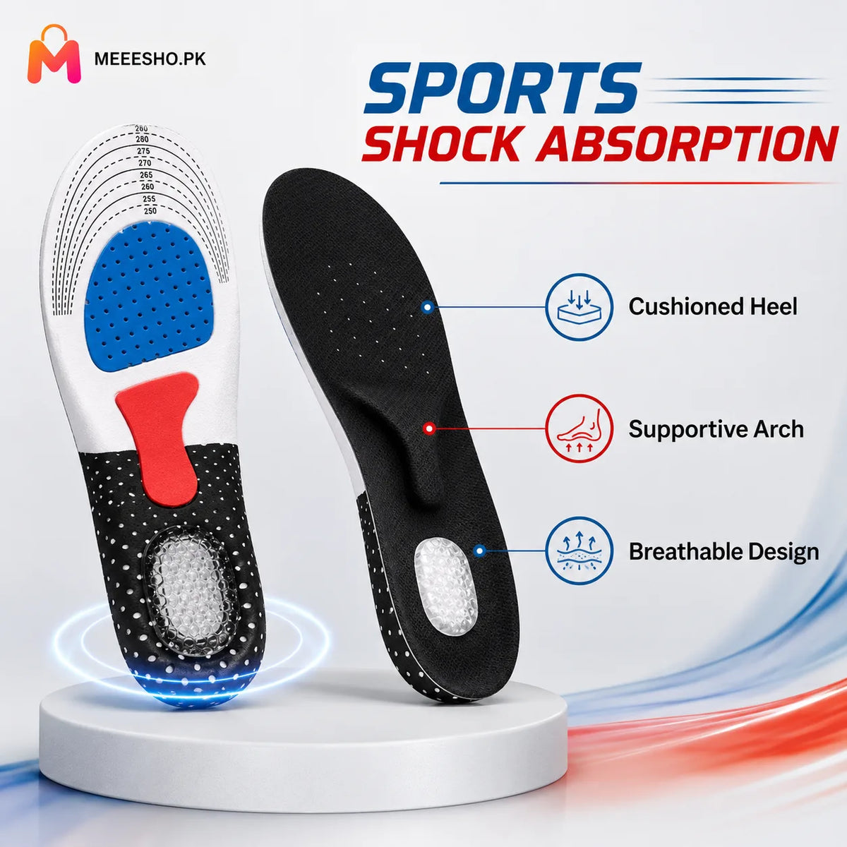 Orthopedic Arch Support Insoles With Silicone Shock Absorbing Running Cushion