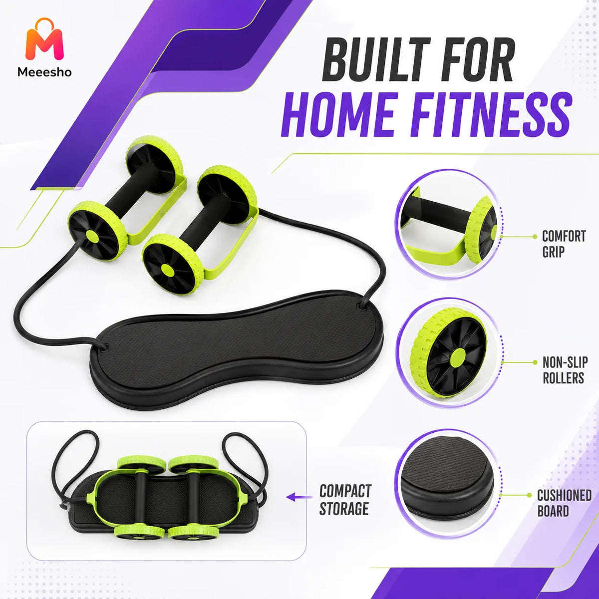 Multifunctional Core Trainer Ab Wheel With Resistance Cords for Home