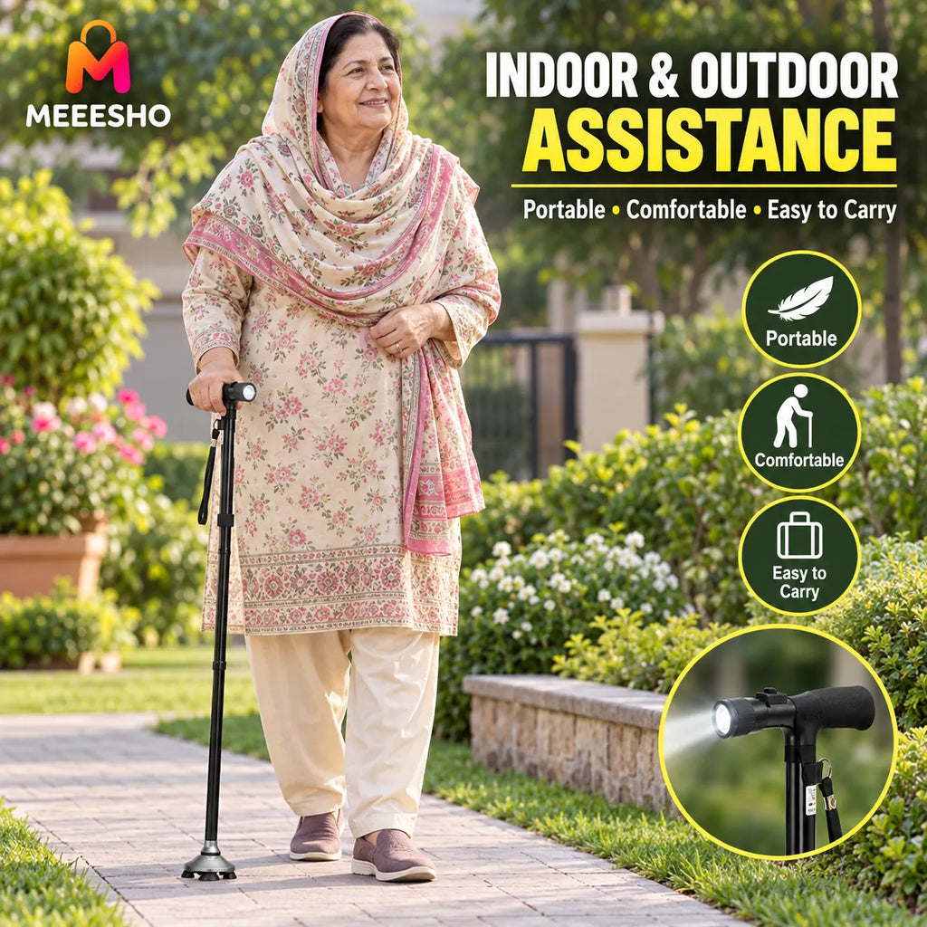 Foldable Adjustable Trekking Pole With Light For Safe Comfortable Walking
