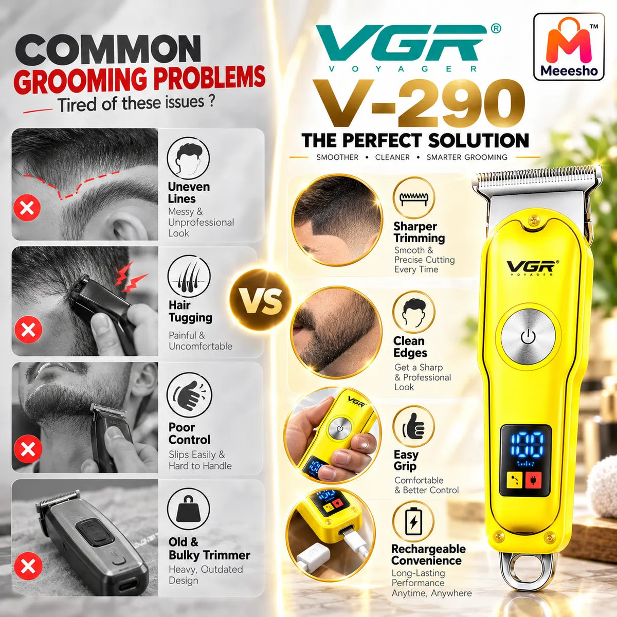 VGR V-290 Professional Hair Trimmer for Sharp Cuts