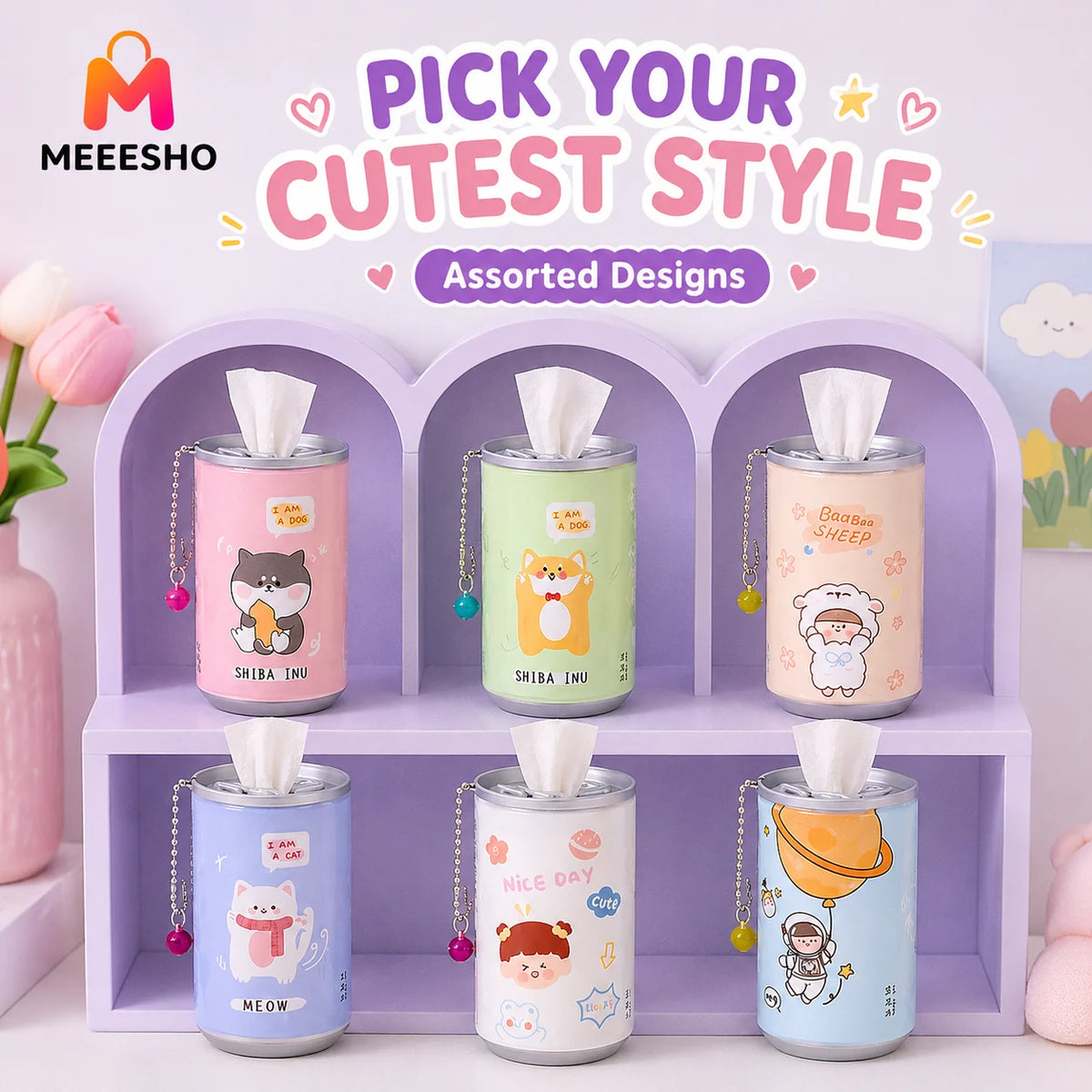 Portable Canned Wet Wipes With Cute Cartoon Chain Bell Design