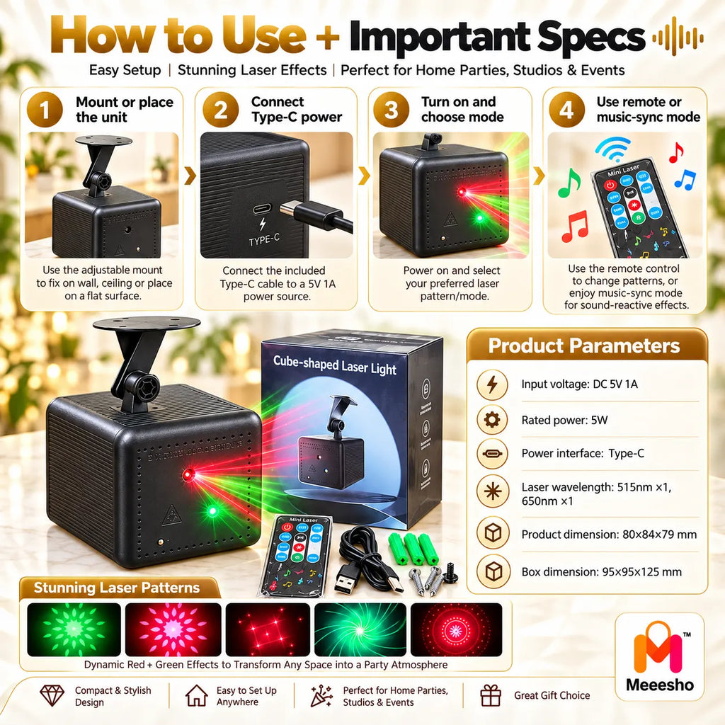 Music Sync Cube Laser Light for Stunning Party Vibes