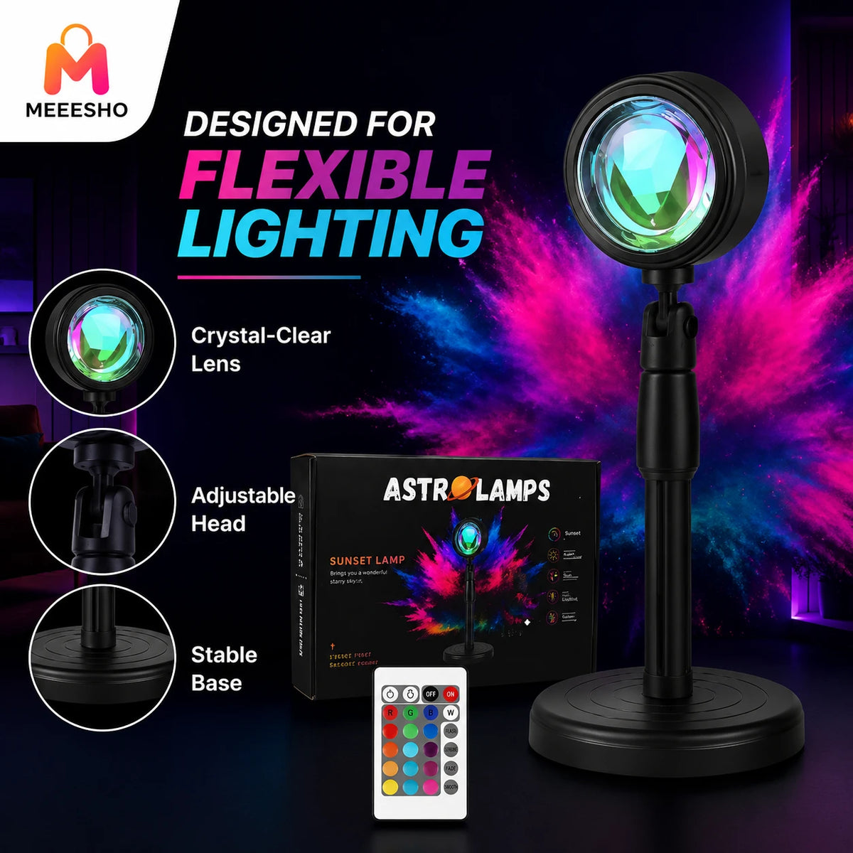 Rotatable USB Rainbow Projection Lamp Creates Dreamy Sunset Room Ambience