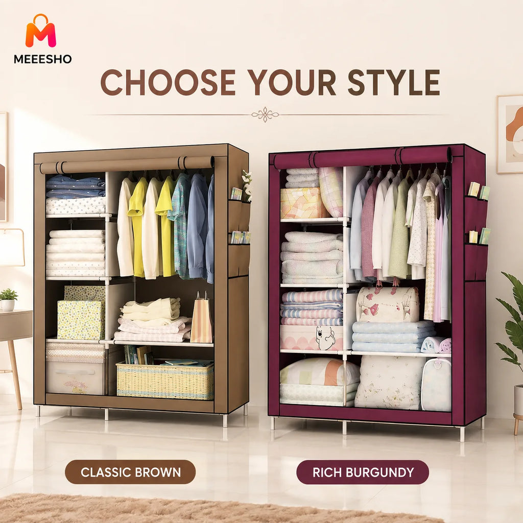 Spacious Grey Canvas Wardrobe with Sturdy Frame and Easy Assembly
