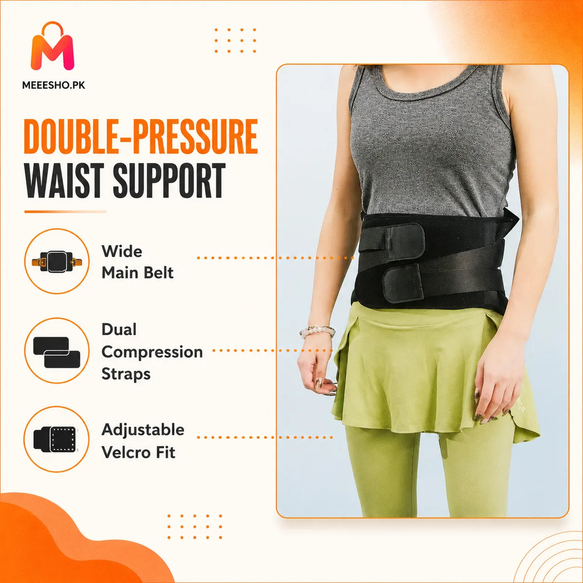 Unisex Double Pressure Waist Support Belt with Adjustable Compression Straps